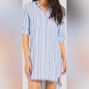 Cloth & Stone Western Striped Frayed Hem Button-Shirtdress – Size M